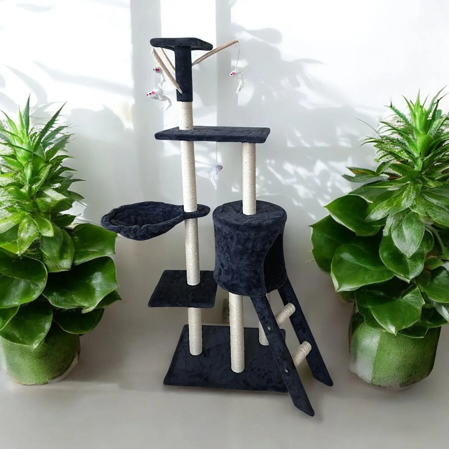 Scratching Tree 50X35X138 cm Gray Natural Sisal Post Cat Tree with Platform Scratching Tower for 2-3 Medium Cats Stable Scratching Post with Nests Hammock Platforms Toy. Ct23 Pct