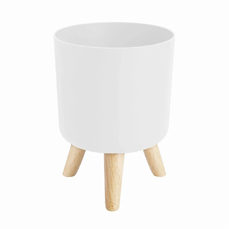 Modern Plant Pots with Wooden Legs Holder Bedroom Living Room Floor Standing Potted Flower Pot Home Garden Planters -A