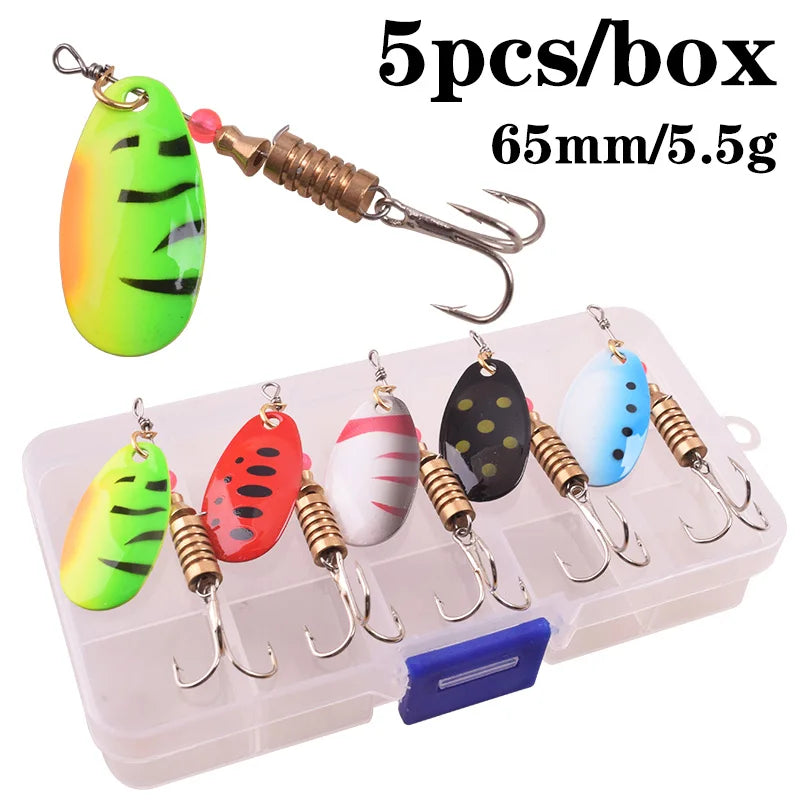 5pcs/Lot WDAIREN Fishing Spoon Lures Set Metal Spinner Bait Wobbler Artificial Baits Treble Hook Isca Bass Tackle With Box Kit
