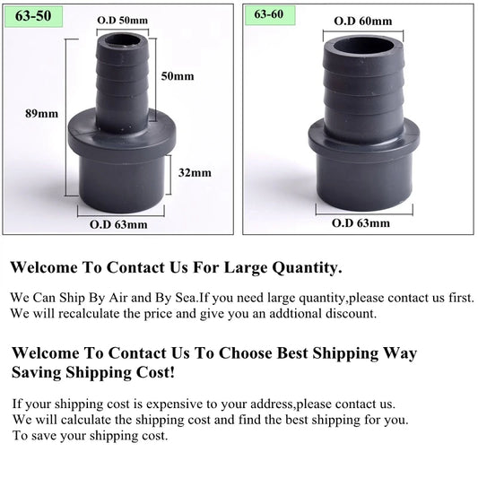 O.D 32/40/50/63-14/20/30/40/50/60mm Big Size UPVC Pagoda Connector Garden Irrigation Pipe Soft Hose Adapter Joint Accessories