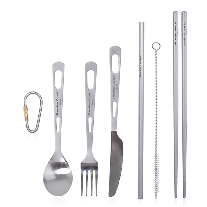 Boundless Voyage Titanium Tableware Travel Flatware Titanium Knife Fork Spoon Chopsticks Straw Outdoor Camping Picnic Cutlery