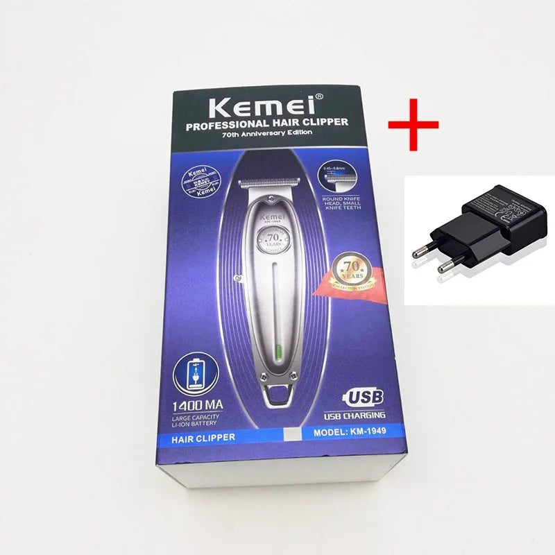 Kemei 1949 Professional Hair Clipper All Metal Men Electric Cordless Hair Trimmer 0mm Baldheaded T Blade Finish Haircut Machine