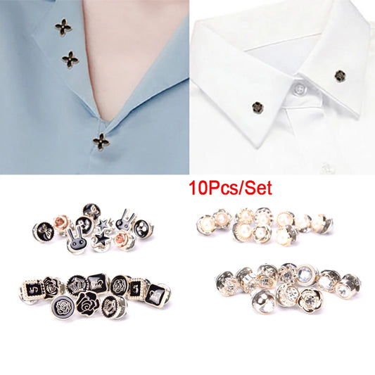10Pcs Mini Cute Pins Button Flower Pearl Rhinestones Brooch Set Women Suit Sweater Lapel Pin Brooches Collar Badge Jewelry