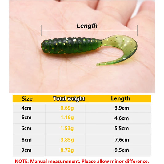 50pcs 4/5/6/8/9cm Soft Artificial Fishing Lures Swimbait Tail Grub Lures Worm Grub Lures Baits Silicone Lures Fishing Tackle