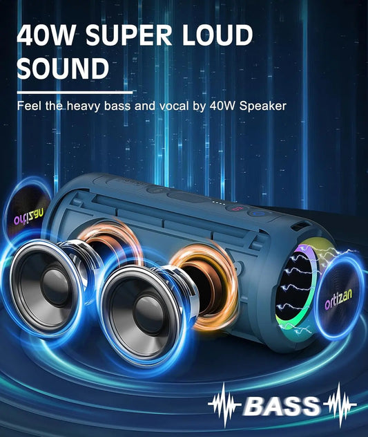 Ortizan Wireless Bluetooth Speaker with 40W HD Sound and Bass, IPX7 Waterproof,30H Playtime, Bluetooth 5.3, Handsfree, TF/AUX in