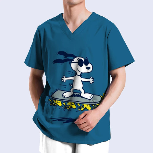 Snoopy print Medical Clothes Men Nursing Uniforms Scrubs Tops Nurse Suits Lab Workwear Dentistry Doctor Costume Plus Size Surgic