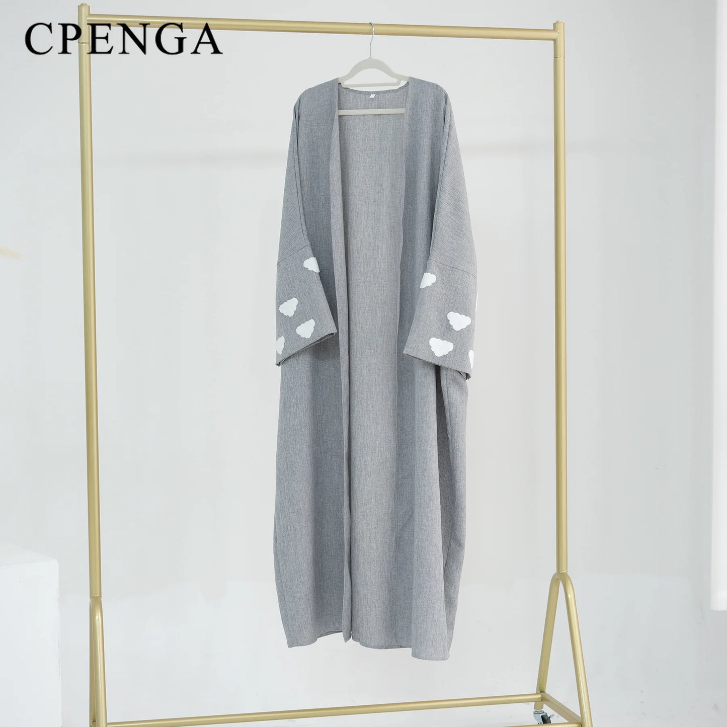 Saudi Clouds Open Abaya Elegant Eid Muslim Modest Coat for Women Islam Turkey Embroidery Dress Cotton Linen Long Sleeve Clothing