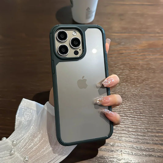 Luxury Transparent Shockproof Bumper Armor Case for iPhone 16 15 14 Plus 13 12 11 Pro Max Rugged Soft Frame Hard Back Cover