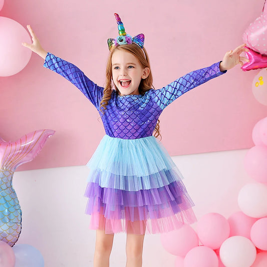 DXTON Kids Girls Dress Winter Princess Girls Party Dress Long Sleeve Baby Children's Clothing Birthday Gown Vestidos Robe Fille