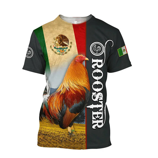 Rooster Fight Pattern T Shirt For Men Funny Chicken 3D Printed Tees Summer Casual Short Sleeve Round Neck Tops Unisex T-Shirts