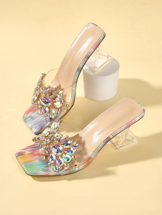 Fairy open toed rhinestone decoration with thick heels, casual summer French style, niche, women's high heel sandals for externa