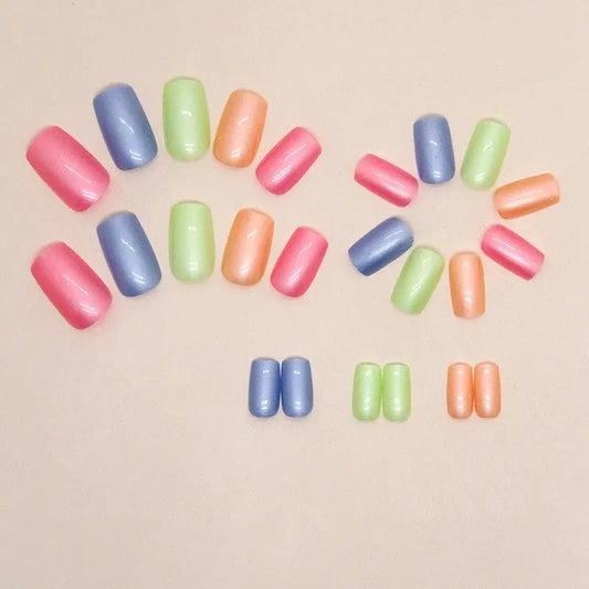 24 PCs Short French Rainbow Nails with 1 Jelly and 1 Nail File