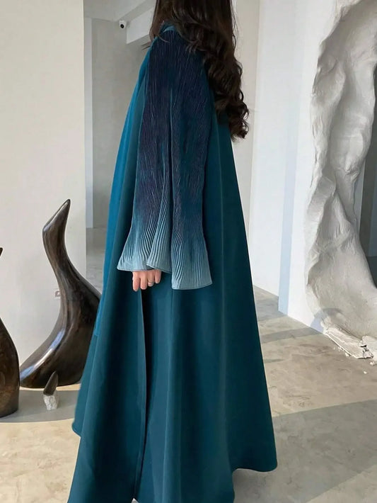 Muslim Flare Sleeve Casual Arabian Abayas Middle-East Elegant Open Front Abaya Turkey Kaftans Women Jilbabs Islamic Maxi Dresses