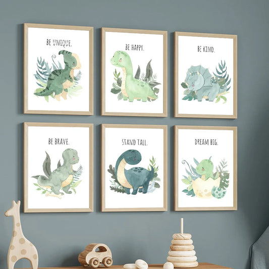 Cartoon Dinosaur Numbers Alphabet Jurassic Dino Nursery Posters Print Canvas Painting Wall Art Picture Baby Kids Room Home Decor