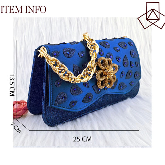 Royal Blue Color Peep Toe Italian Design Women's Shoes and Bag Set for Everyday and Banquet Party Women's Shoes And Bag Set