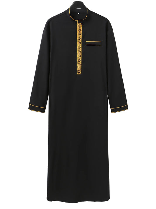 Islamic muslim Arabic men's robe long sleeve embroidered stand collar arabian thobe for men