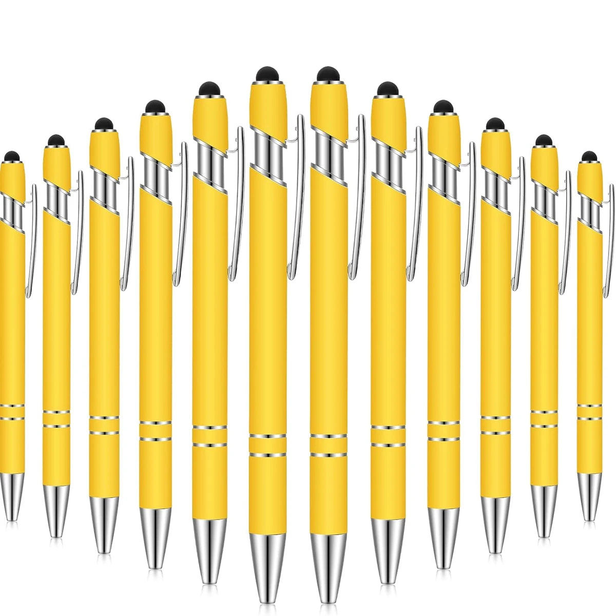 12 Pcs of Metal Aluminum Handle Push Pen Simple Can be Used for Writing and Touch Screen 2 in 1 Ballpoint Pen for Students