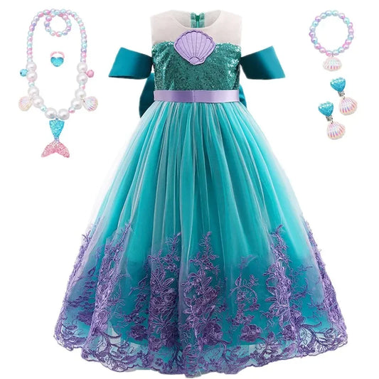 Fancy Mermaid Costumes for Girls 4-10 Y Ariel Cosplay Birthday Princess Dress Halloween Carnival Party Gown Girls Mermaid Dress