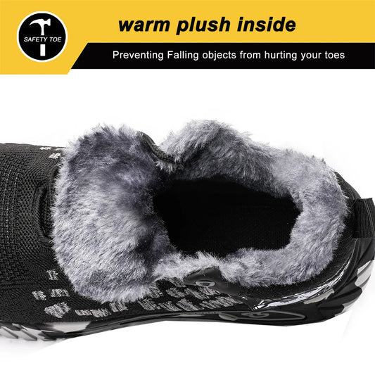 Winter Men Boots Steel Toe Safety Shoes Winter Boots Keep Warm Fur Security Protection Shoes Anti-Smash Thick Plush Work Boots