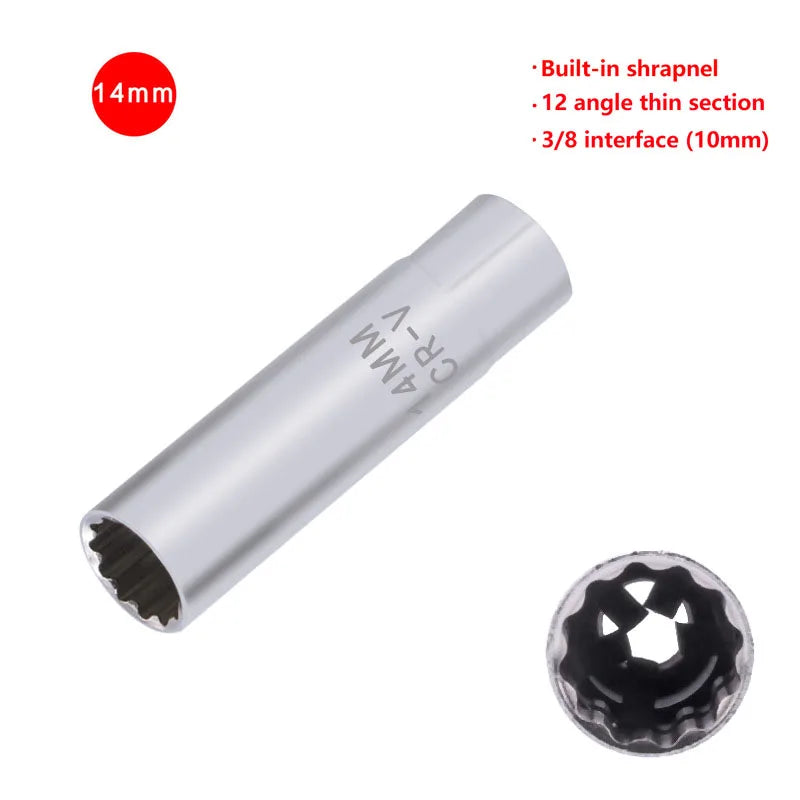 Universal Spark Plug Sleeve Wrench 3/8" Socket Magnetic 12-Point Angle Thin Wall Spark Plug Car Removal Tools 14mm 16mm CR-V