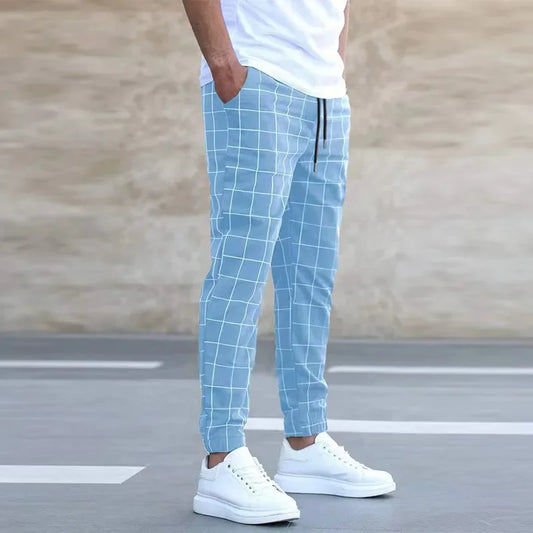 New Style Men Sports and Casual Pants, Trendy and Fashionable Checked Long Pants Slim-fit, All-season Versatile Casual Men Pants