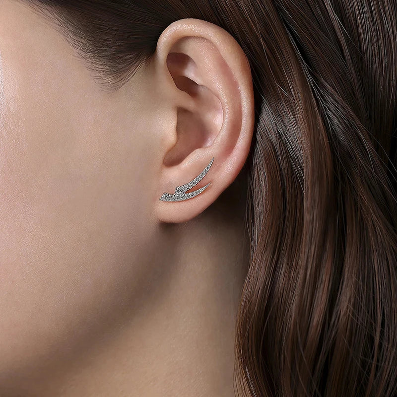 Huitan Minimalist Stud Earrings with Sparkling CZ for Women Daily Wear Exquisite Earrings Silver Color Fashion Versatile Jewelry