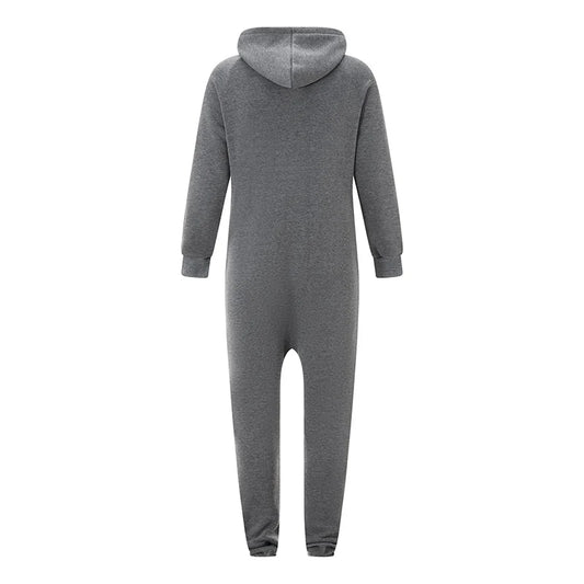 Men's Hooded Fleece Pyjamas Nightwear Autumn Winter Warm Long Sleeve Full Zipper Overalls Night Clothes