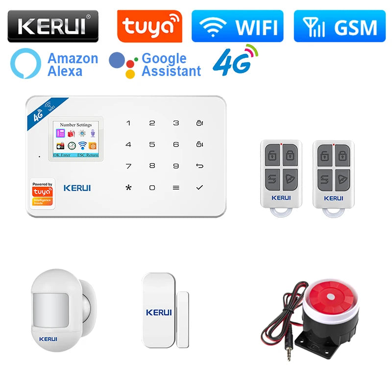 KERUI W184 Home Smart Security Alarm System WiFi 4G GSM Wireless Tuya Control App 1.7 Inch Color Screen Voice Prompt Host