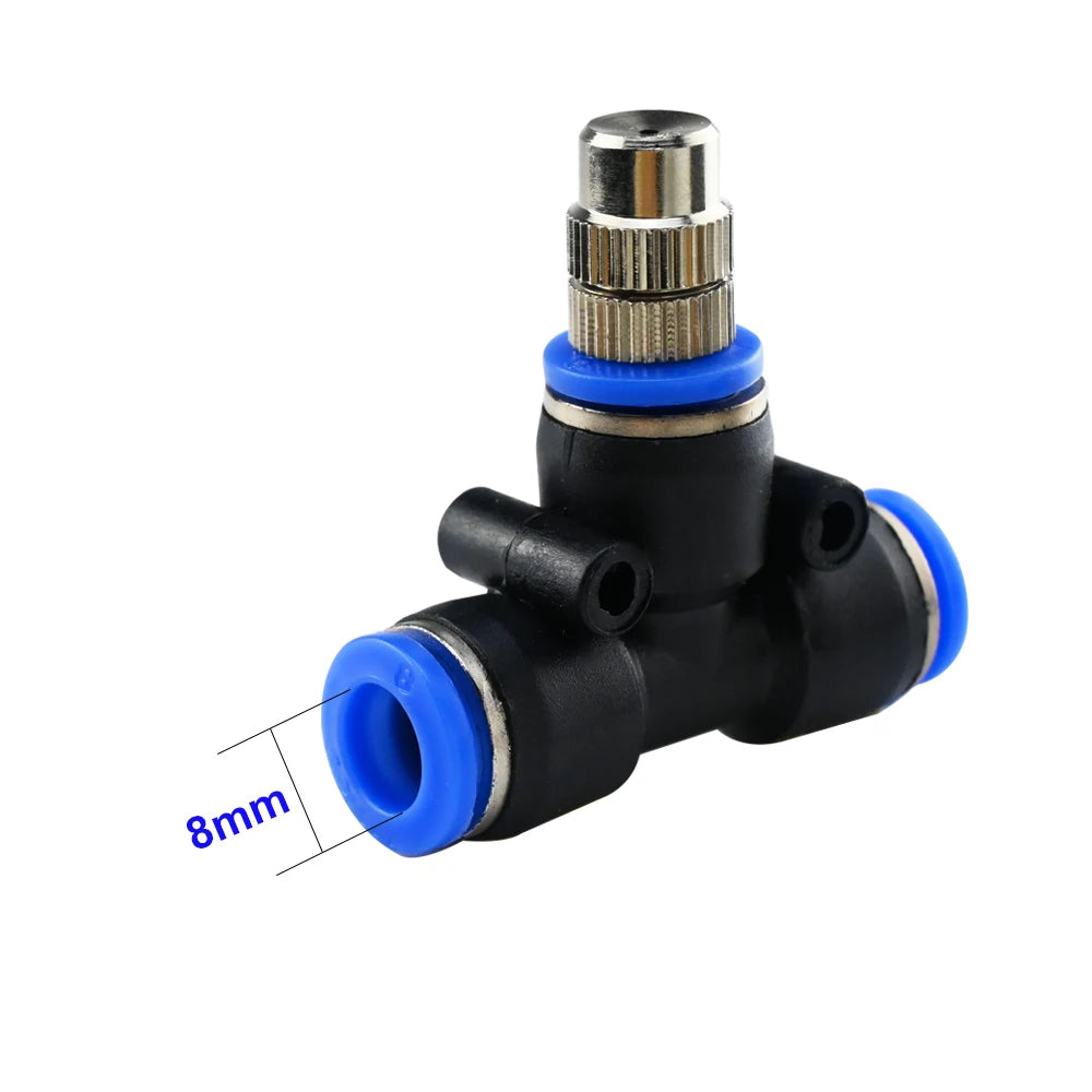 10 Sets Adjustable Copper Misting Nozzle Universal Spray Sprinkler With 8mm Tee Connector for Watering Irrigation Cooling