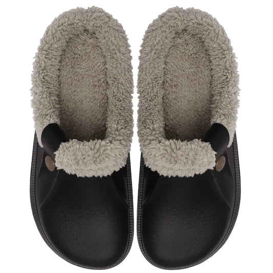 Comwarm Winter Fuzzy Colgs Slippers For Men Outdoor Waterproof Plush Lined Garden Shoes Comfort Non-slip Fur Fluffy House Slides