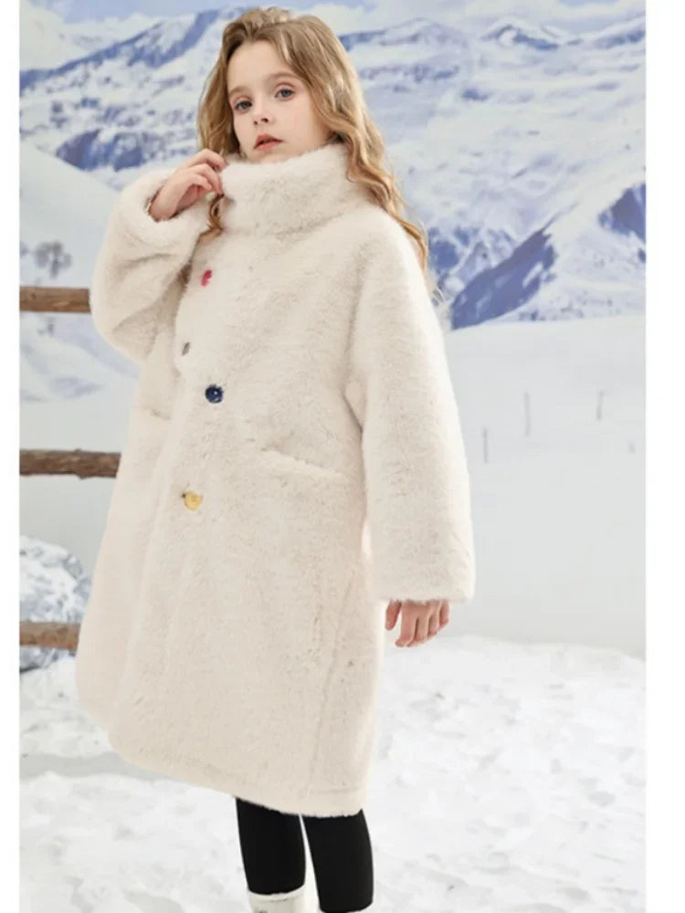 Girl's Fur Coat Medium Long Fur Integrated Coat 2024 Winter New Children's Faux Mink Fur Sweater