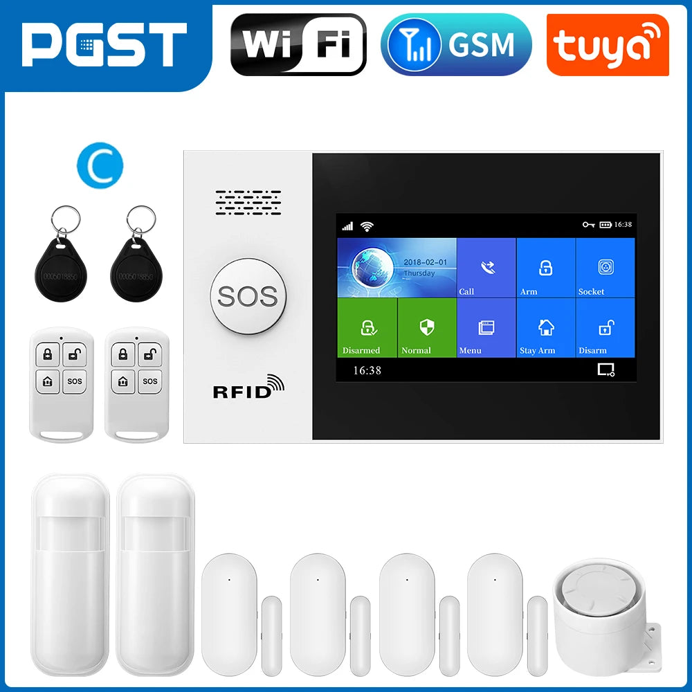 PGST PG-107 Tuya Wireless Home WIFI GSM Home Security With Motion Detector Sensor Burglar Alarm System APP Control Support Alexa