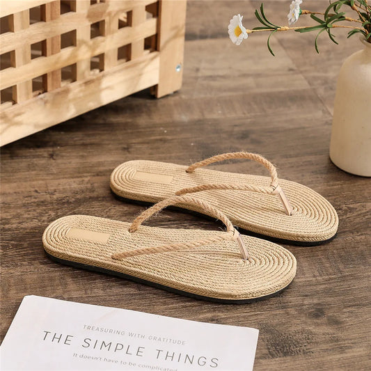 2025 New Flip Flops Women Slippers Ladies Shoes Indoor Outdoor Female Flip-flop Beach Flat Slides Fashion Summer Straw Sandals