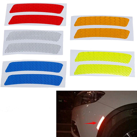 2Pcs/Set Warn Light Reflector Protective Sticker Scratch Paster Car Bumper Reflective Warning Strip Stickers Wheel Rim Eyebrow
