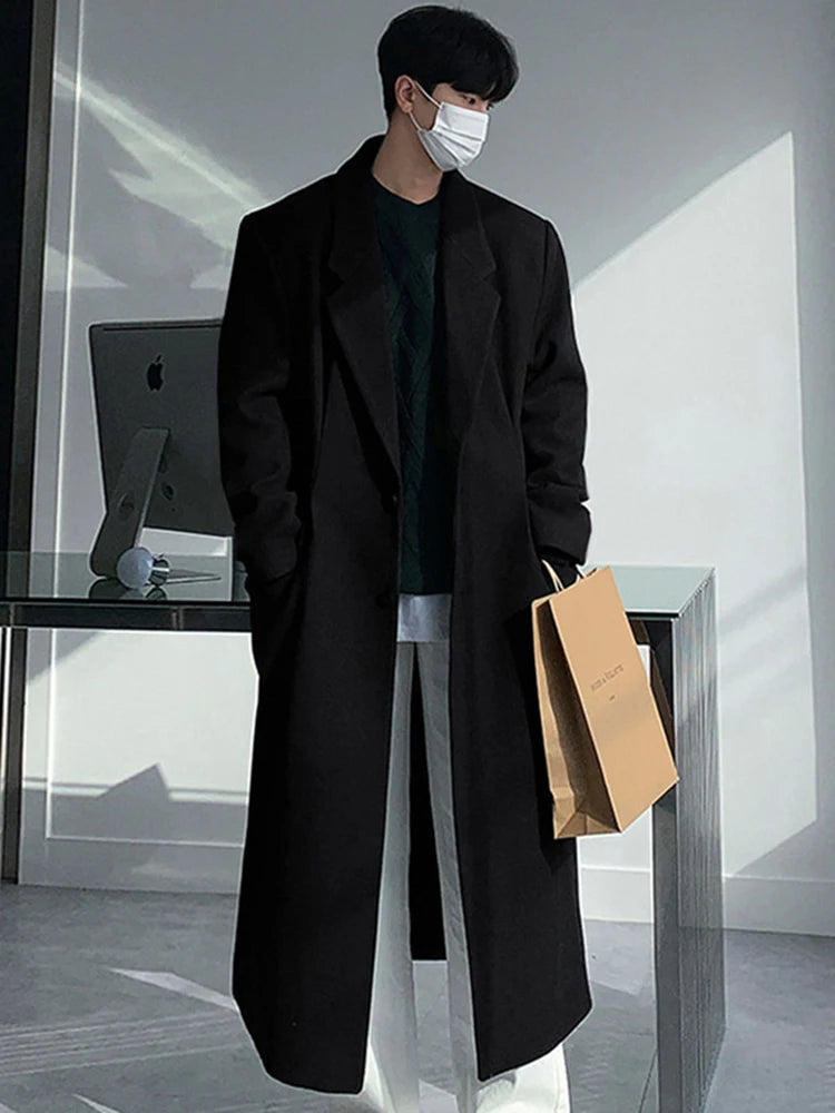 Mauroicardi Autumn Winter Long Thick Warm Soft Fitted Woolen Coat Men Single Breasted Cool Luxury Chic Wool Blends Overcoat 2024