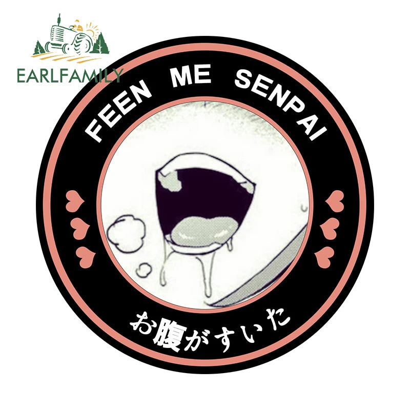 EARLFAMILY 13cm Feed Me Senpai Car Stickers Ahegao Windows Laptop Vinyl Car Wrap Decal Anime Waterproof Car Accessories