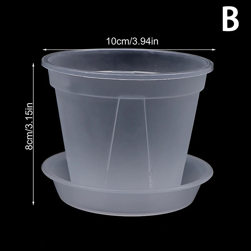 1Pc Clear Flower Pot Planter With Tray 10cm/12cm/14cm PP Transparent Flower Pot Orchid Pot With Holes For Home Office Desk