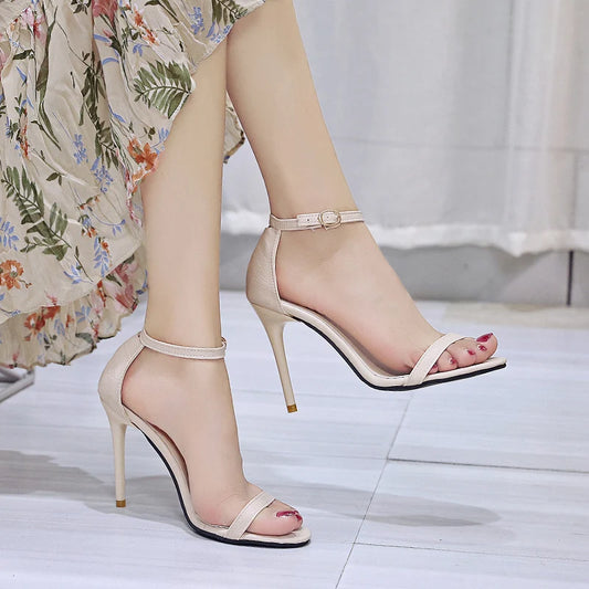 Summer Open Toe Solid Color Simple Elegant Fashion Sandals for Women New Sexy Pin Buckle Comfortable Banquet Party High Heels