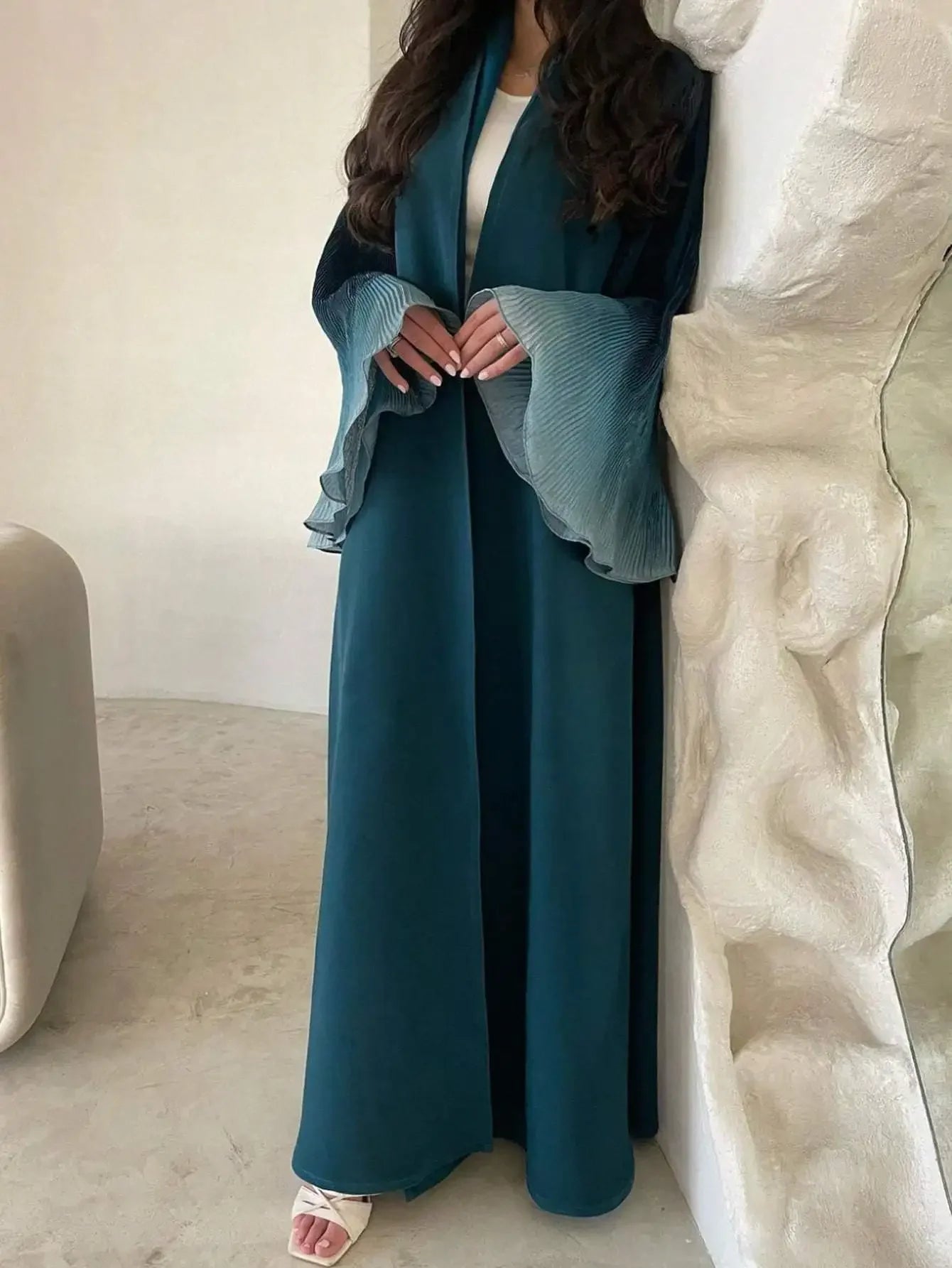 Muslim Flare Sleeve Casual Arabian Abayas Middle-East Elegant Open Front Abaya Turkey Kaftans Women Jilbabs Islamic Maxi Dresses