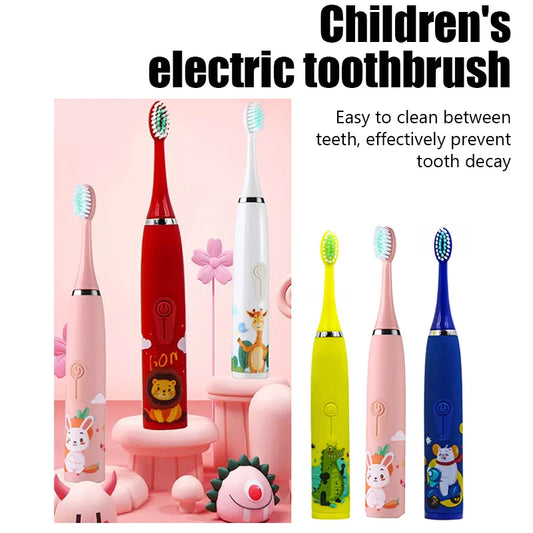 Children Sonic Electric Toothbrush Automatic Waterproof IPX7 Cleaning Brush Cartoon Kids With 12pcs Replacement Brush Heads