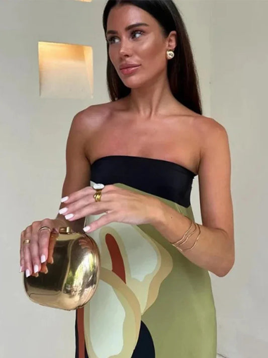 Fashion Loose Off Shoulder Contrast Color Dresses Summer Avocado Print Strapless Dress Women 2024 Sexy Ladies Holiday Streetwear