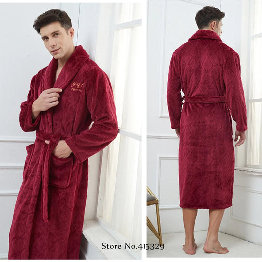 Big Size 3Xl 4Xl Kimono Robe Gown Winter New Men's Homewear Coral Fleece Bathrobe Shower Peignoirs Loose Thicken Nightwear