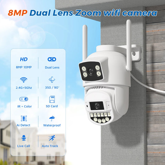 10MP PTZ Wifi IP Camera Dual Lens AI Human Detect ONVIF 5K 2.4G/5G WIFI Surveillance CCTV Cameras Security Protection O-Kam Pro