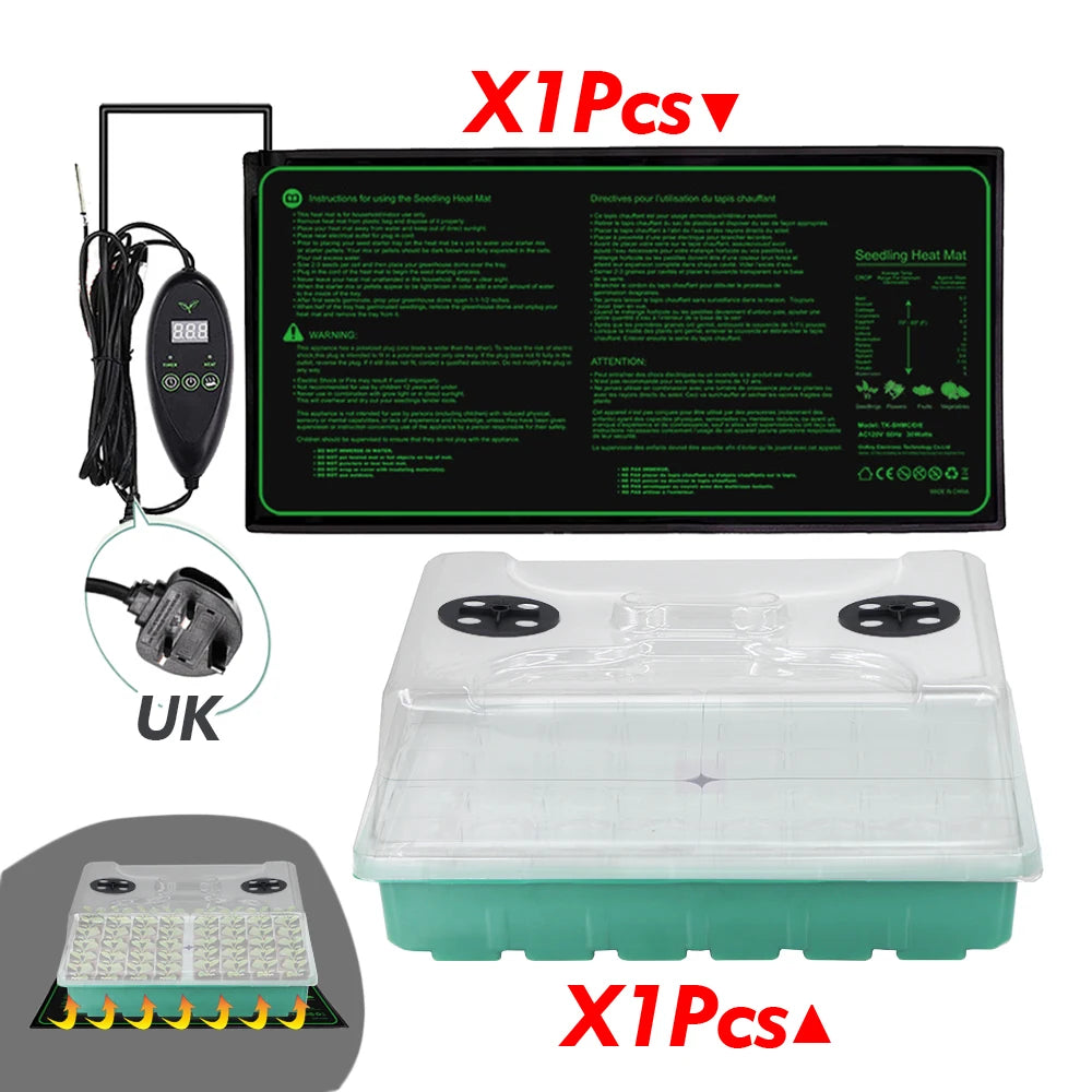 30W Heating Warm Mat 48-Holes Nursery Planting Seeds Starter Tray Garden Greenhouse Plants Seeds Seedling Adjustable Temperature