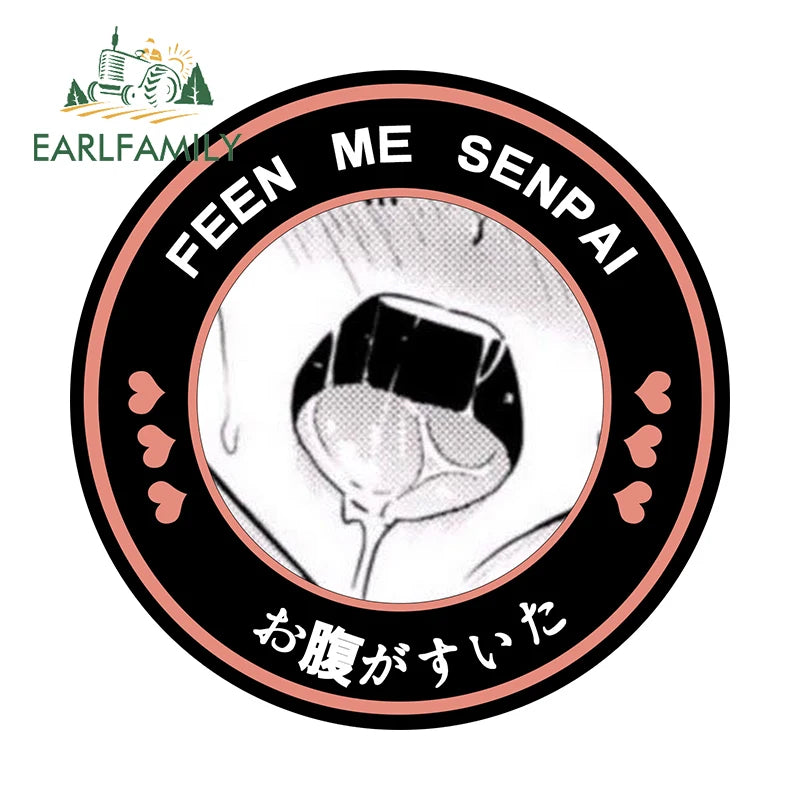 EARLFAMILY 13cm Feed Me Senpai Car Stickers Ahegao Windows Laptop Vinyl Car Wrap Decal Anime Waterproof Car Accessories