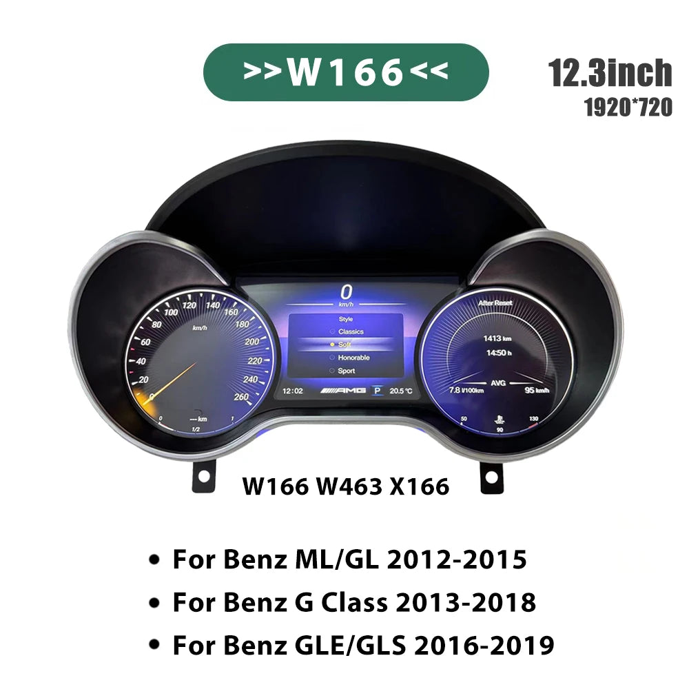 12.3 LCD Digital Dashboard Cluster For Benz R Class ML GL G GLE GLS W164 W166 W463 2006-2019 Years Auto Instrument Panel Cockpit