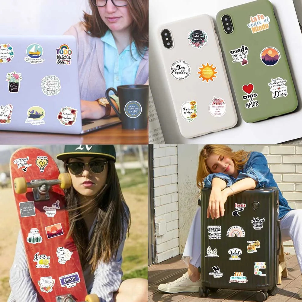 50pcs Spanish Jesus Christian Bible Verse Stickers Aesthetic Graffiti Decals For Laptop Luggage Scrapbook Fridge Phone Sticker