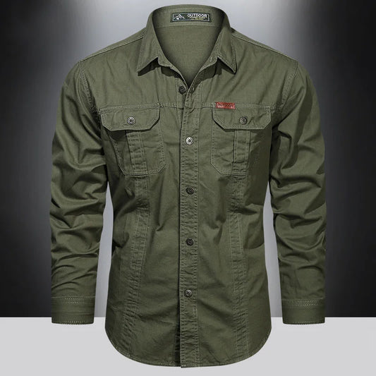 Men's Long Sleeve Casual Cotton Shirts High Quality multi-pocket Camisa Militar Overshirt Brand Clothing Cargo Work Shirts