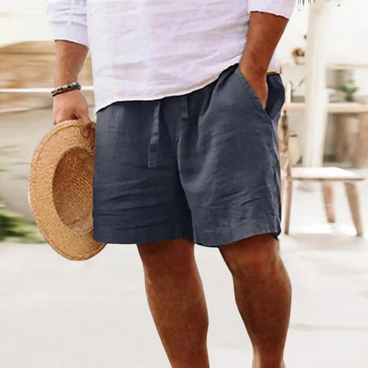Men's Summer Cotton Casual Linen Shorts Men's Outdoor Sports Breathable Solid Color Street Shorts Clothing