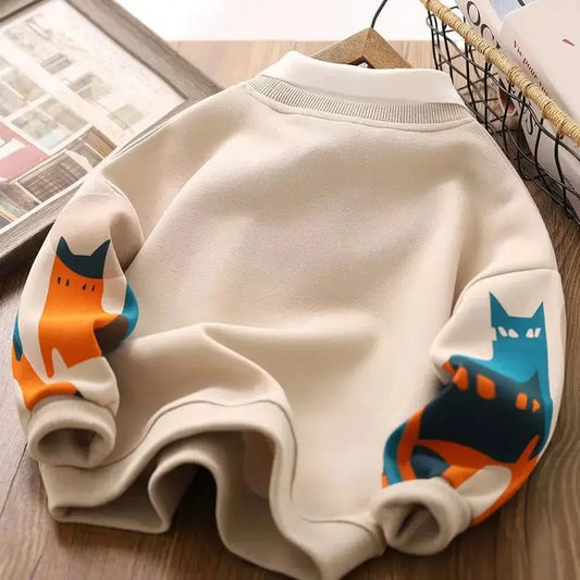 Children Top 2024 New Spring Autumn Sweatshirt Boys Girls Fake Two-piece Top Cartoon Casual Long Sleeved Shirt Trendy Clothing